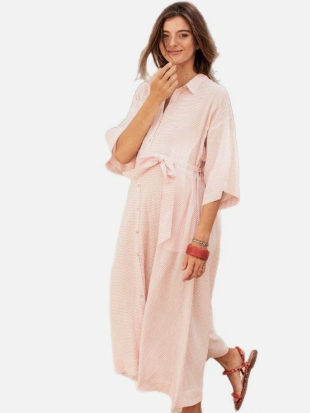 Hatch maternity The Elsa Dress Rose Stripe Linen Blend